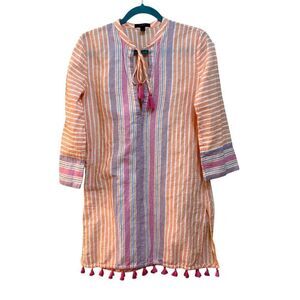 1/$30 J Crew Tunic Dress Womens XXS Multicolor Striped Tassel Linen Boho Beach